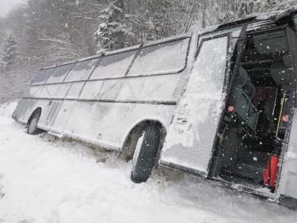 В горах на Львівщині з траси злетів автобус із туристами (фото)