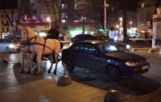 У Львові на Lanos наїхала карета з кіньми (відео)