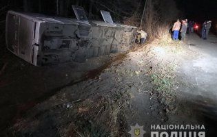 На Житомирщині автобус з’їхав у кювет і перекинувся: є постраждалі (фото)