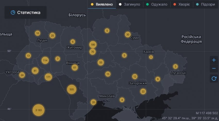 Карта поширення коронавируса в Україні