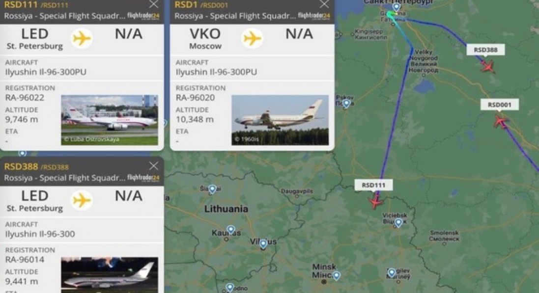 путін у білорусі: відразу три літаки «прикрили» його шлях