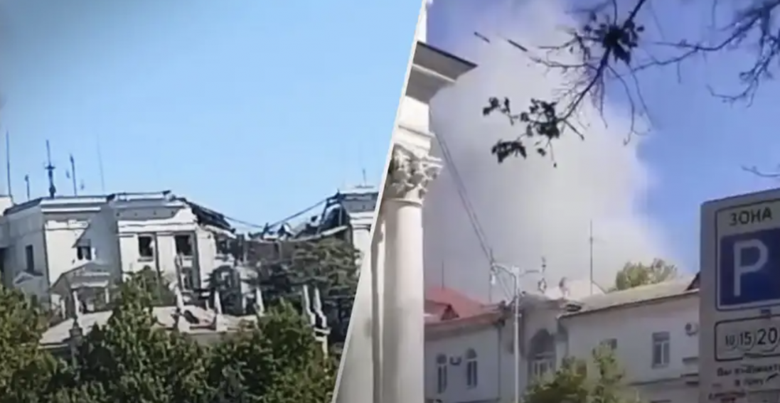 Перші кадри прильоту по штабу Чорноморського флоту