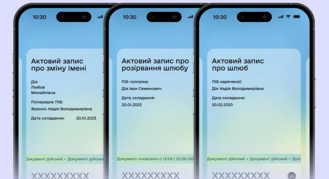У «Дії» з’явилися свідоцтва про шлюб, розірвання шлюбу та зміну імені